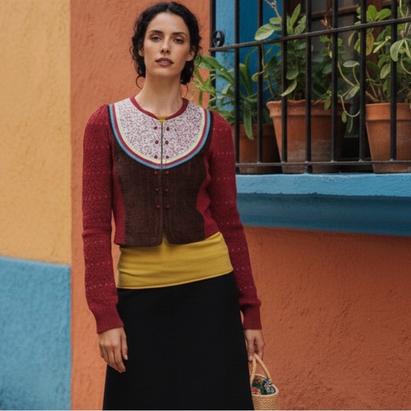 Moth Sweaters - Moth Anthropologie Wool Blend Floral Yoke Cardigan Size Medium